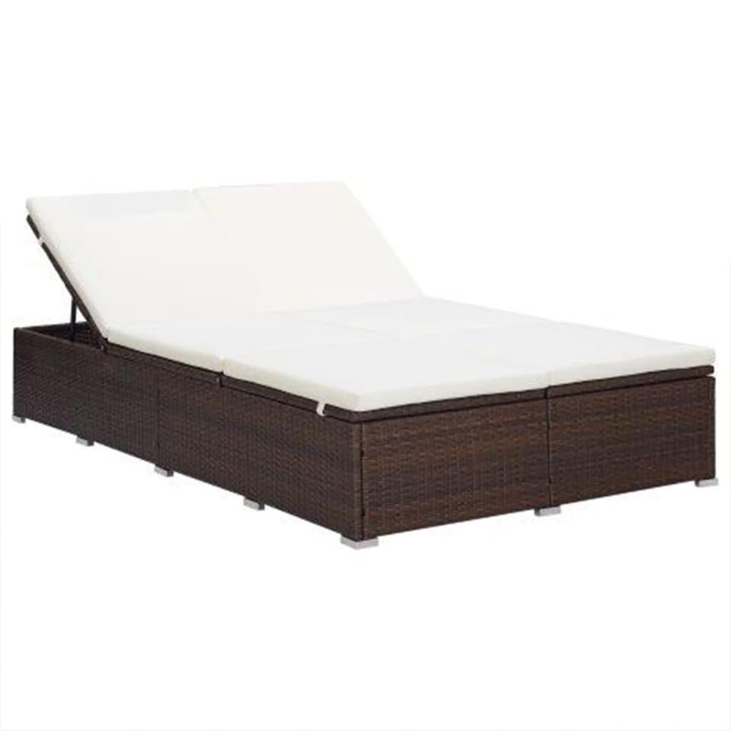 Lettino Prendisole a 2 Posti con Cuscino in Polyrattan Marrone cod mxl 71174