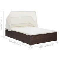 Lettino Prendisole a 2 Posti con Cuscino in Polyrattan Marrone cod mxl 71174