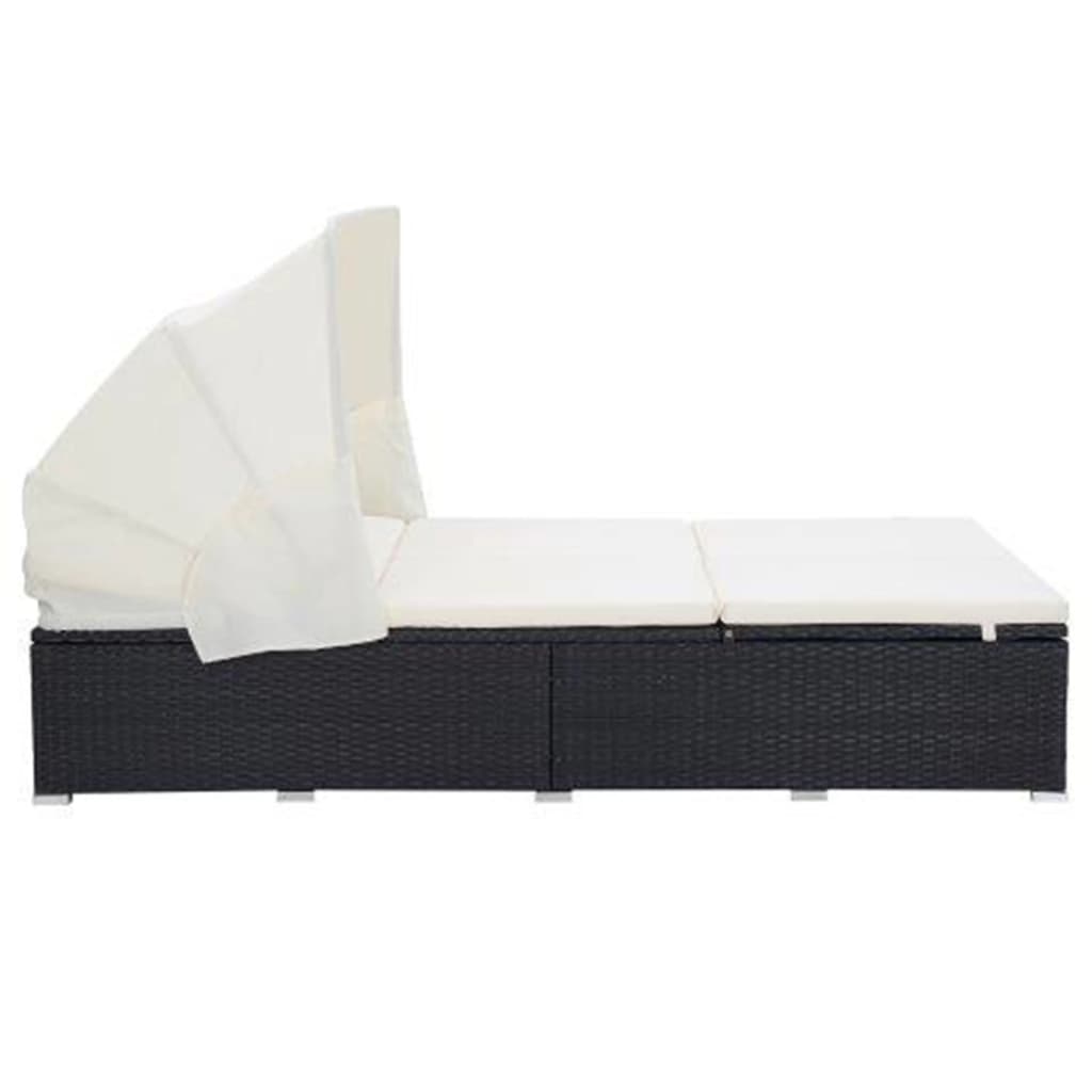 Lettino Prendisole a 2 Posti con Cuscino in Polyrattan Nero cod mxl 71171
