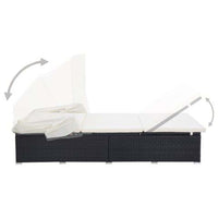 Lettino Prendisole a 2 Posti con Cuscino in Polyrattan Nero cod mxl 71171