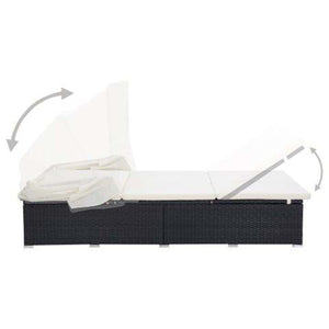 Lettino Prendisole a 2 Posti con Cuscino in Polyrattan Nero cod mxl 71171