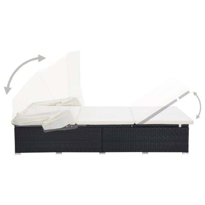 Lettino Prendisole a 2 Posti con Cuscino in Polyrattan Nero cod mxl 71171