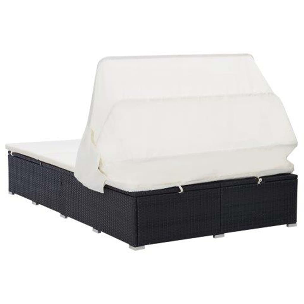 Lettino Prendisole a 2 Posti con Cuscino in Polyrattan Nero cod mxl 71171