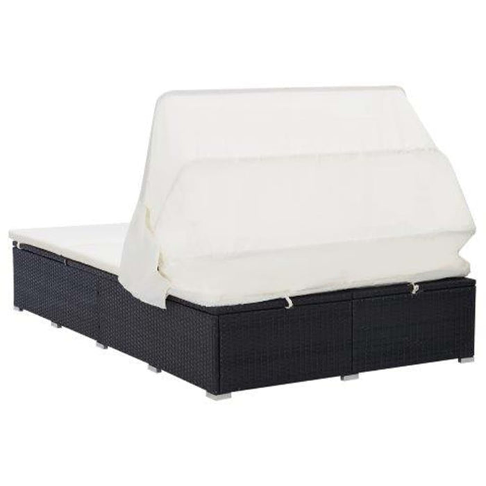 Lettino Prendisole a 2 Posti con Cuscino in Polyrattan Nero cod mxl 71171