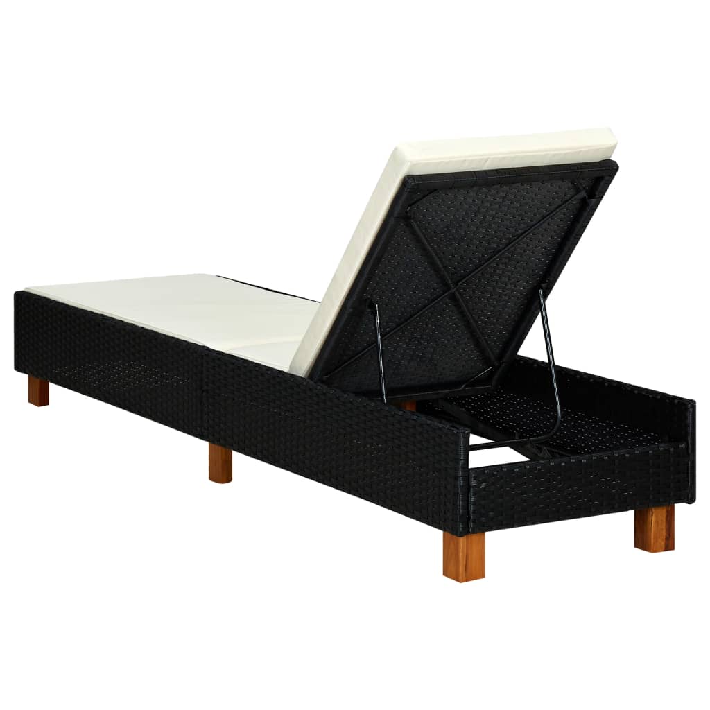 Lettino Prendisole con Cuscino in Polyrattan Nero 310474