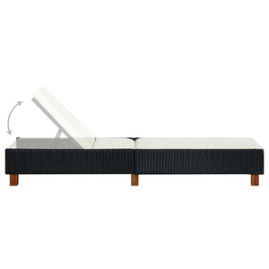 Lettino Prendisole con Cuscino in Polyrattan Nero 310474