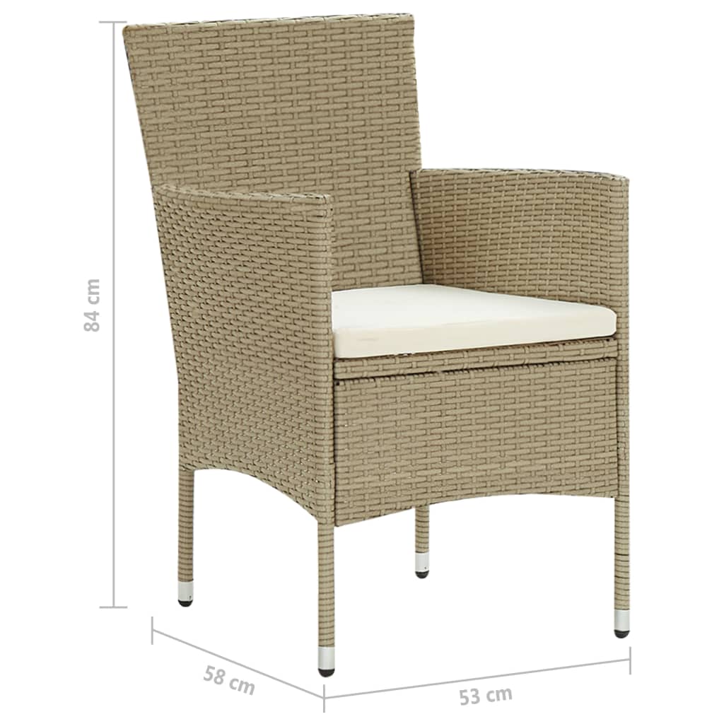 Sedie da Pranzo per Giardino 2 pz in Polyrattan Beige cod mxl 6633