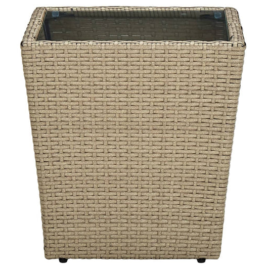 Tavolino-Tavolino da soggiorno-Tavolo Beige 41,5x41,5x44 cm in Polyrattan e Vetro Temperato