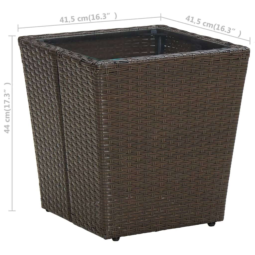 Tavolino Marrone 41,5x41,5x44cm in Polyrattan e Vetro Temperato 310558