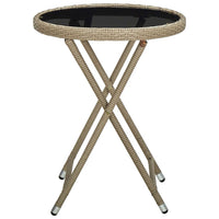 Tavolino-Tavolino da soggiorno-Tavolo Beige 60 cm in Polyrattan e Vetro Temperato