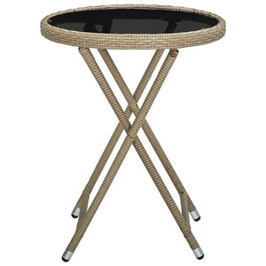 Tavolino-Tavolino da soggiorno-Tavolo Beige 60 cm in Polyrattan e Vetro Temperato