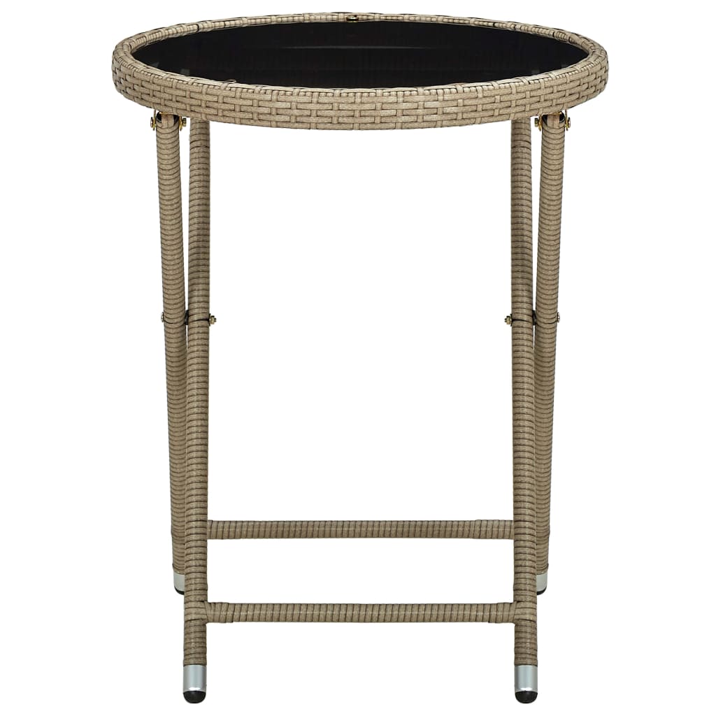 Tavolino-Tavolino da soggiorno-Tavolo Beige 60 cm in Polyrattan e Vetro Temperato