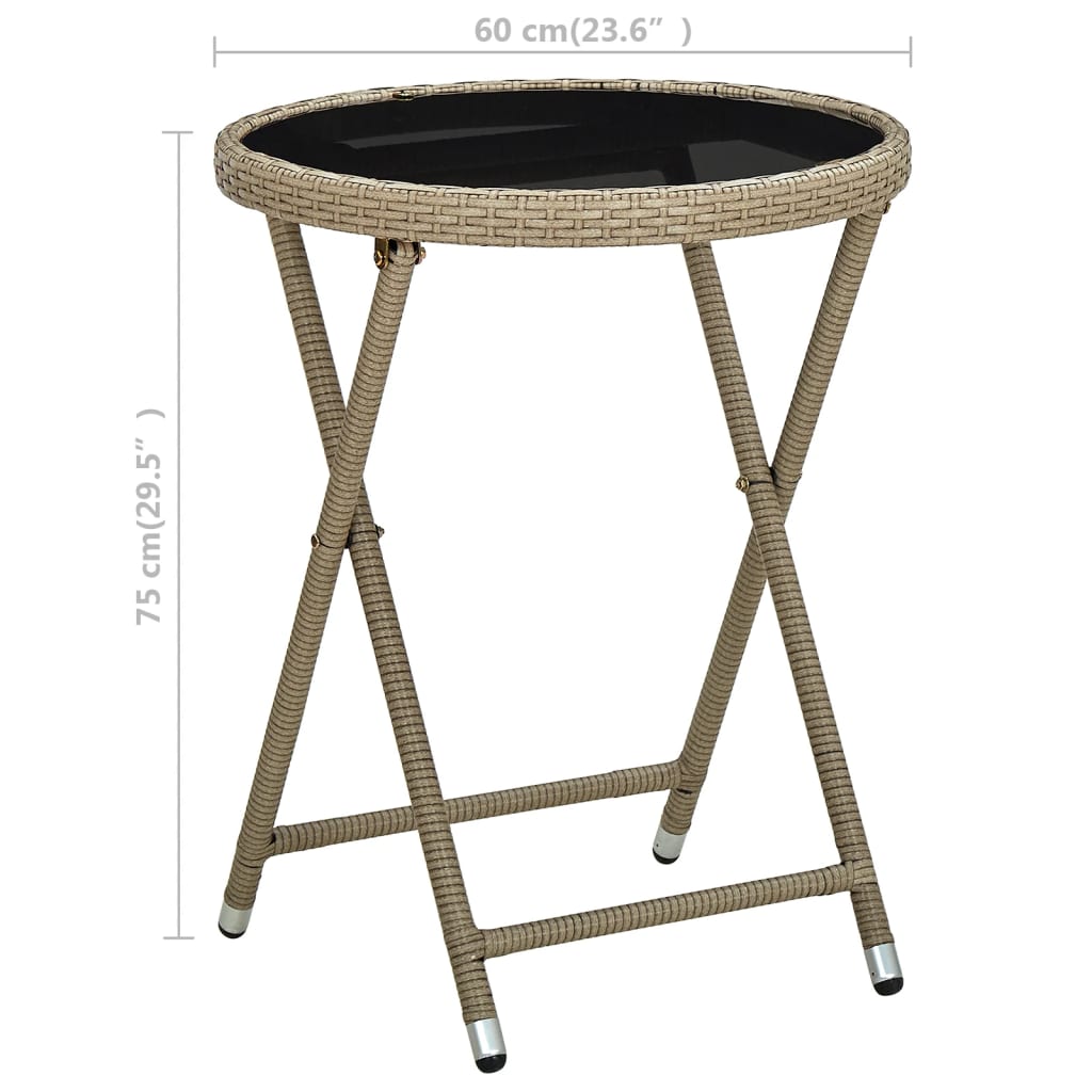 Tavolino-Tavolino da soggiorno-Tavolo Beige 60 cm in Polyrattan e Vetro Temperato