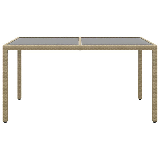 Tavolo Giardino 150x90x75cm Vetro Temperato Polyrattan Beige 310576