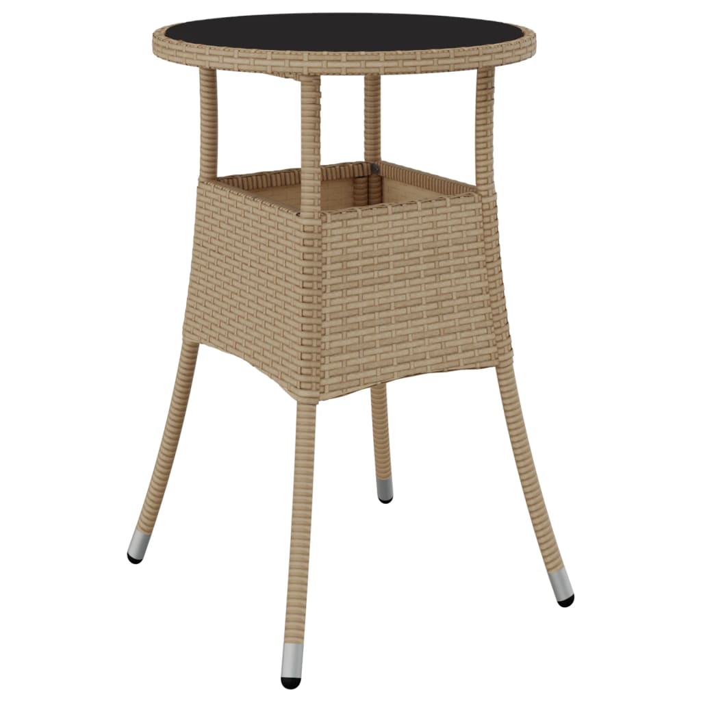 Tavolo da Giardino Ã˜60x75 cm Vetro Temperato e Polyrattan Beige