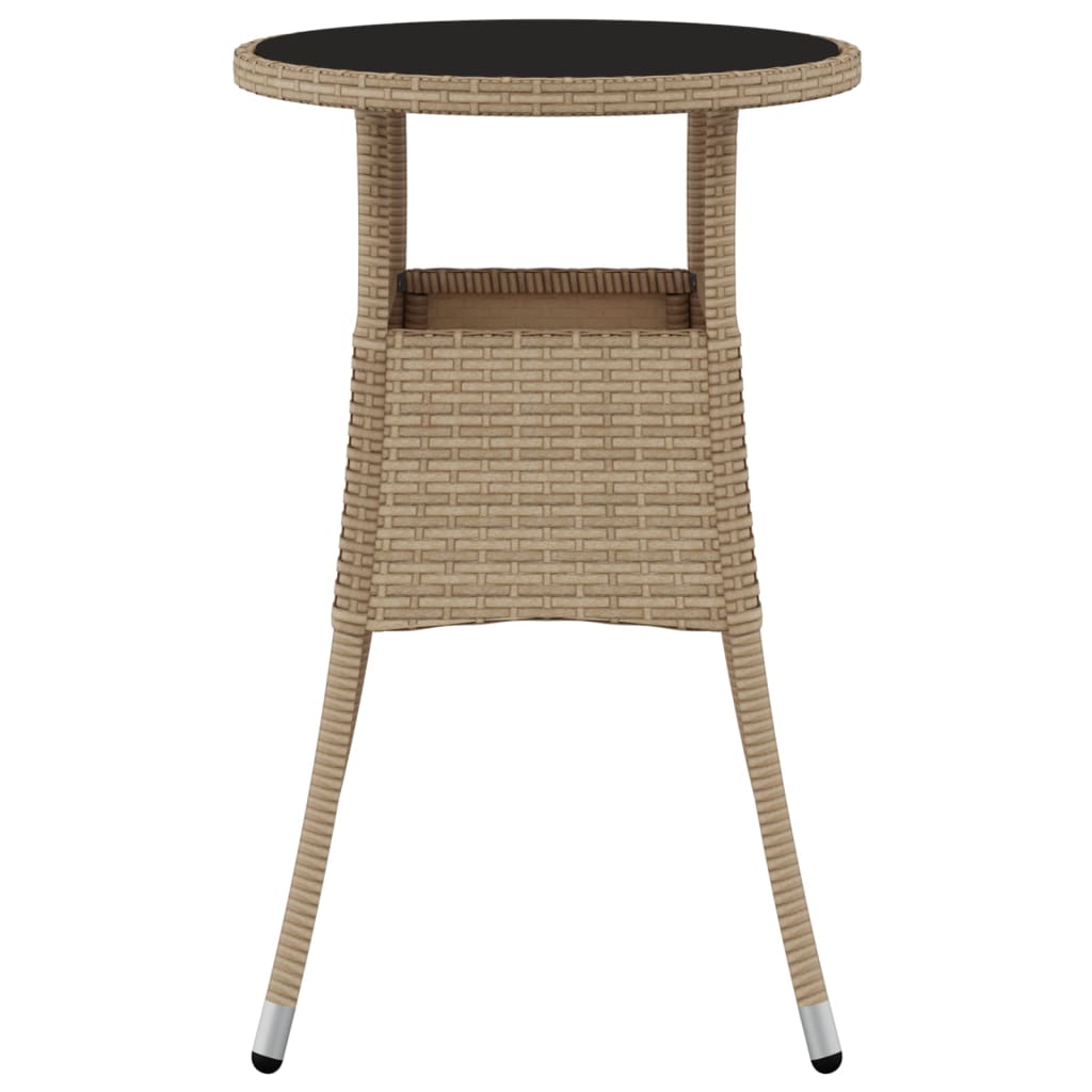 Tavolo da Giardino Ã˜60x75 cm Vetro Temperato e Polyrattan Beige