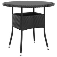 Tavolo da Giardino Ã˜80x75 cm Vetro Temperato e Polyrattan Nero