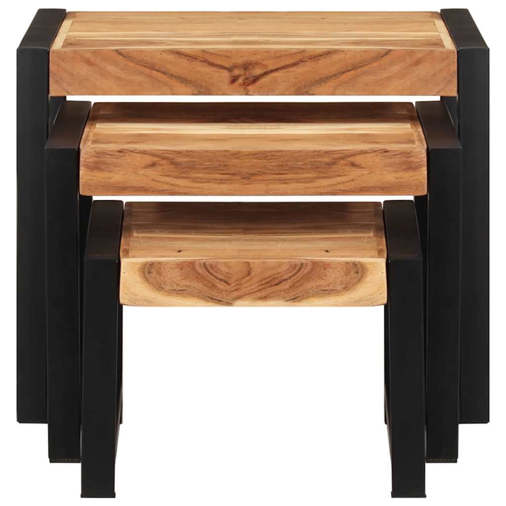 Tavolini Impilabili 3 pz in Legno Massello e Finitura Sheesham cod mxl 13499