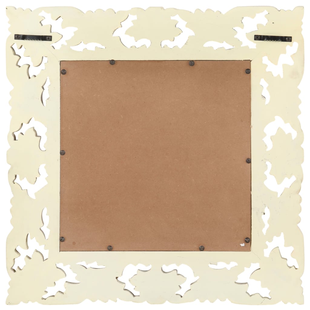 Specchio Intagliato a Mano Bianco 50x50 cm in Massello di Mango 321641