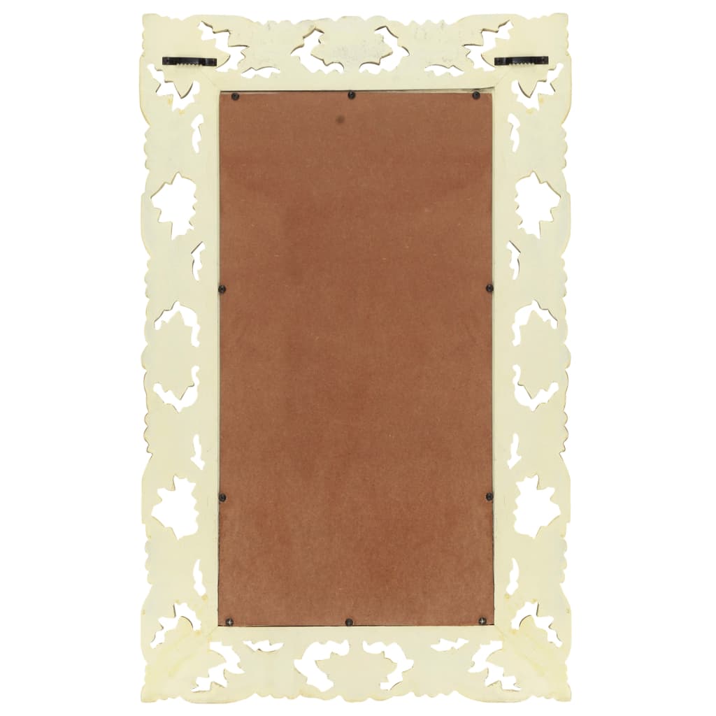 Specchio Intagliato a Mano Bianco 80x50 cm in Massello di Mango 321642