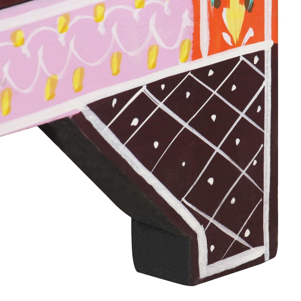Comodino Dipinto a Mano-Tavolino da notte 40x30x50 cm in Legno Massello di Mango 447795