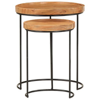 Set Tavolini da Salotto 2 pz Legno Massello di Acacia e Acciaio 321706