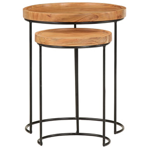 Set Tavolini da Salotto 2 pz Legno Massello di Acacia e Acciaio cod mxl 62432