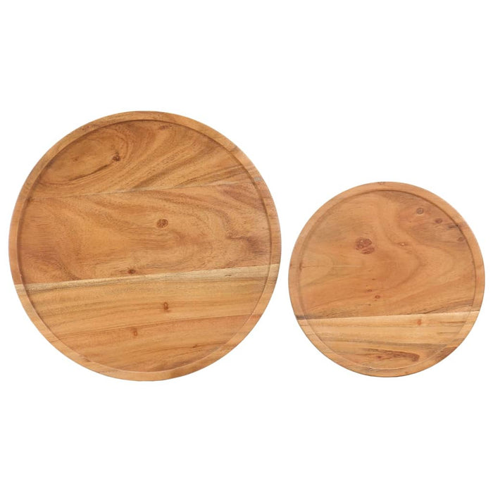Set Tavolini da Salotto 2 pz Legno Massello di Acacia e Acciaio cod mxl 62432