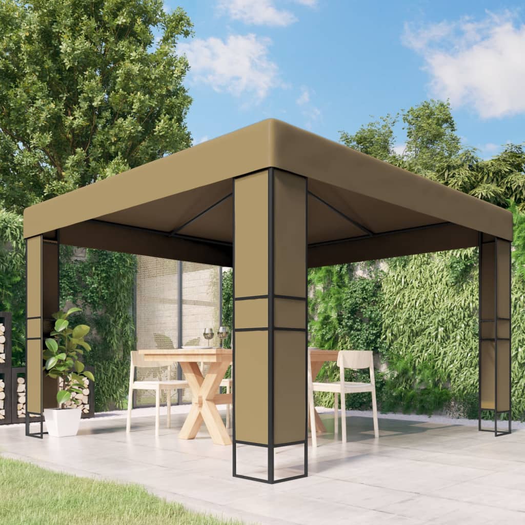 Gazebo con Tetto Doppio 3x3x2,7 m Grigio Talpa 180 g/mÂ²