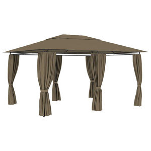 Gazebo da Giardino con Tende 4x3 m Grigio Talpa 180 g/mÂ²