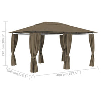 Gazebo da Giardino con Tende 4x3 m Grigio Talpa 180 g/mÂ²