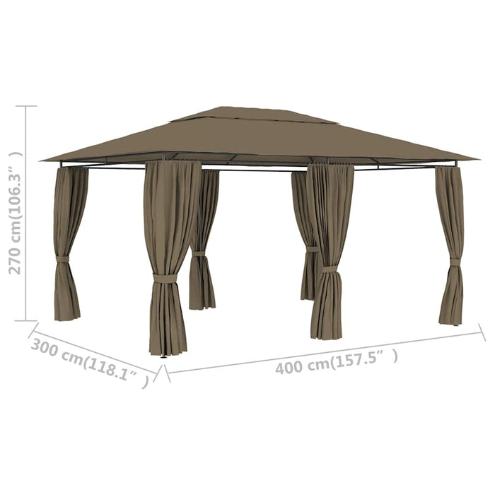 Gazebo da Giardino con Tende 4x3 m Grigio Talpa 180 g/mÂ²