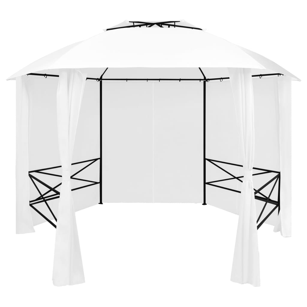 Gazebo da Giardino con Tende 360x312x265 cm Bianco 180 g/mÂ²