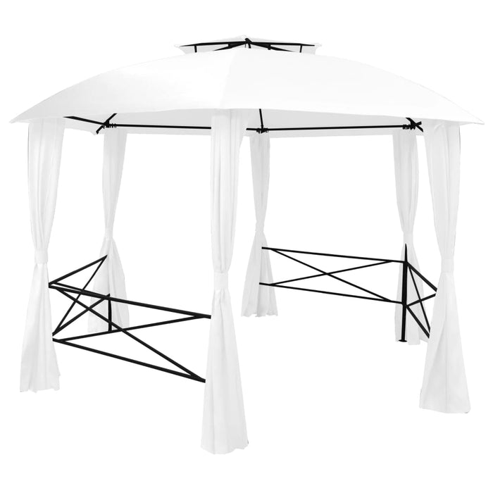 Gazebo da Giardino con Tende 360x312x265 cm Bianco 180 g/mÂ²