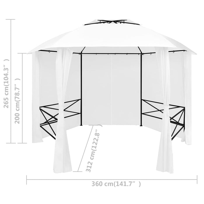 Gazebo da Giardino con Tende 360x312x265 cm Bianco 180 g/mÂ²