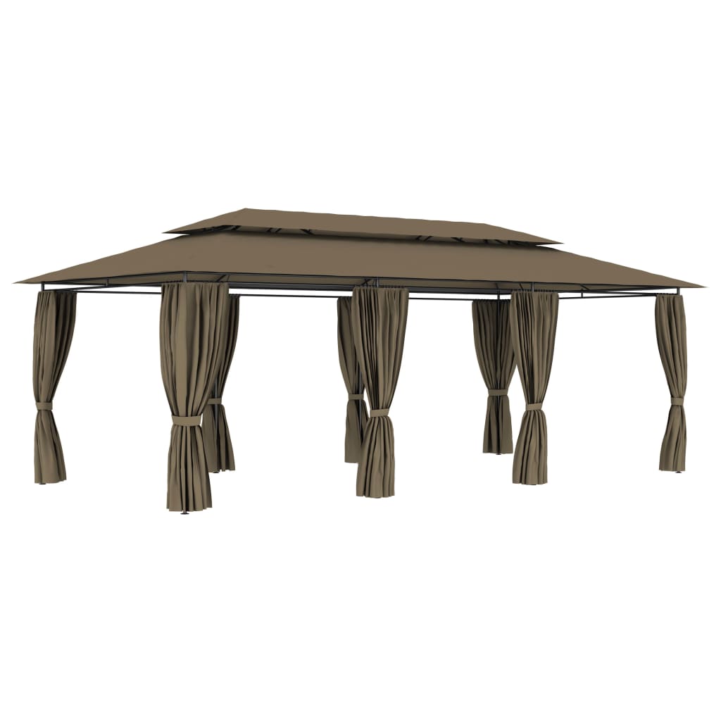 Gazebo con Tende 600x298x270 cm Grigio Talpa 180 g/mÂ²