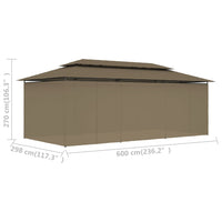 Gazebo con Tende 600x298x270 cm Grigio Talpa 180 g/mÂ²