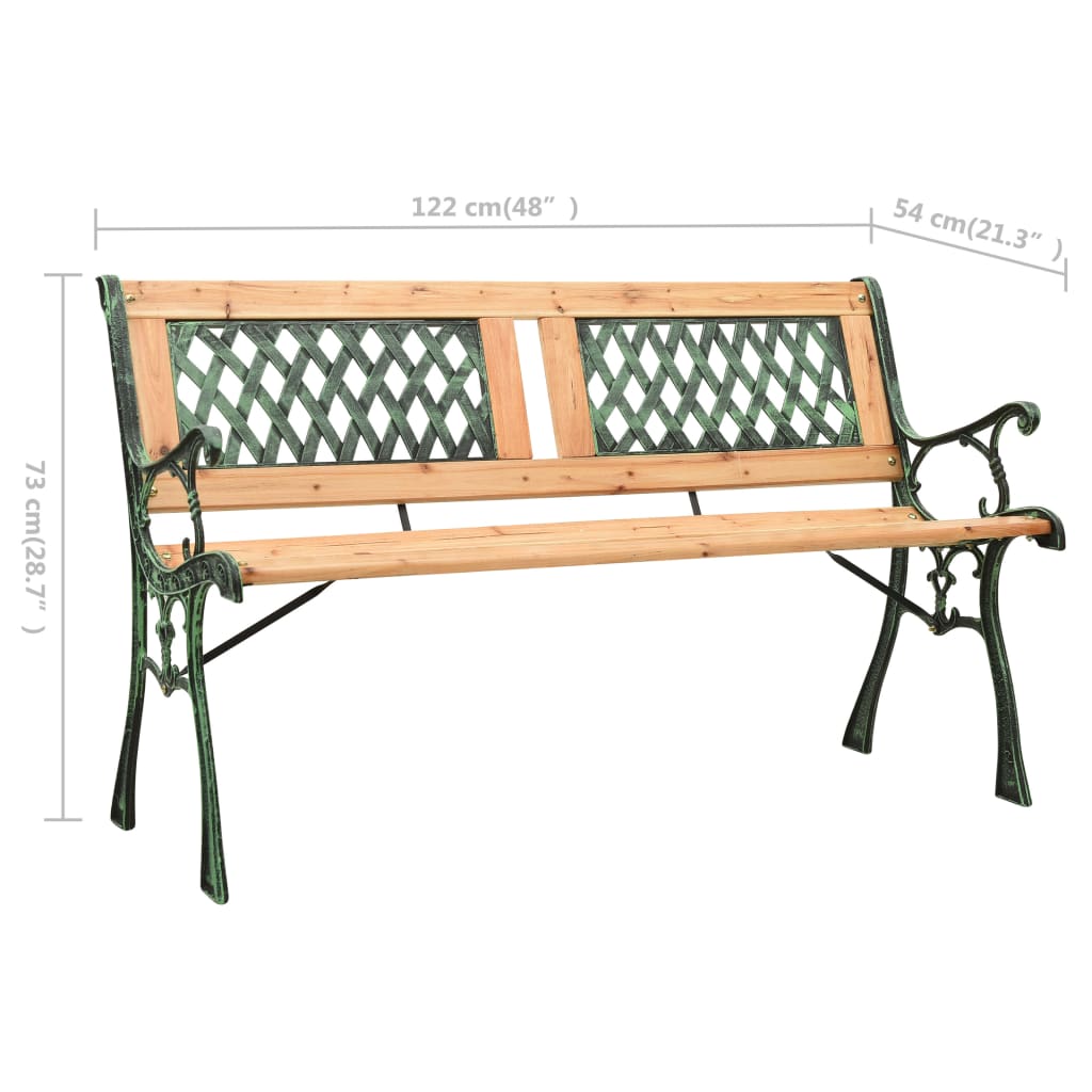 Panca da giardino arredo patio esterno terrazza 122 cm ghisa e legno massello di abete 02_0011220