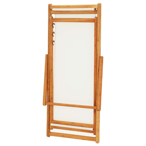 Sedia da Spiaggia Pieghevole Legno di Eucalipto e Tessuto Crema cod mxl 12709