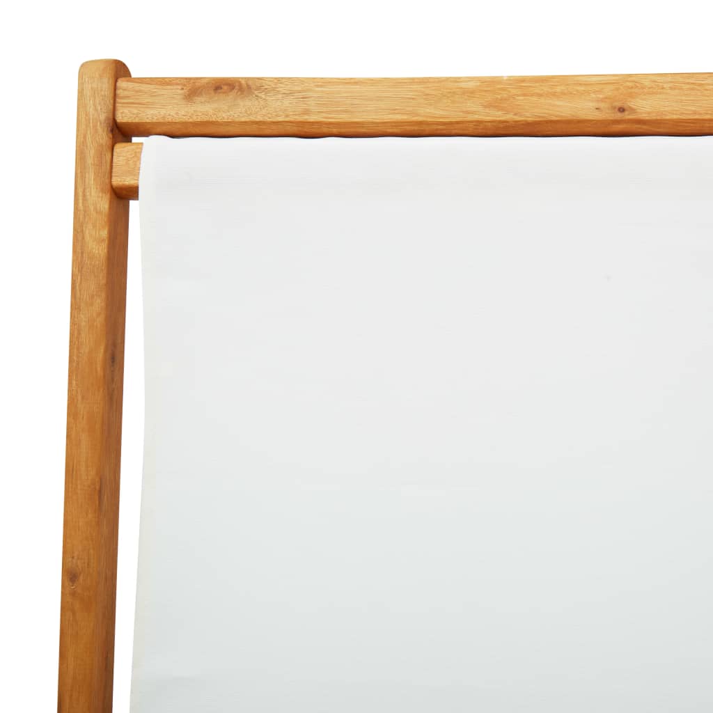 Sedia da Spiaggia Legno di Eucalipto e Tessuto Bianco Crema 310314