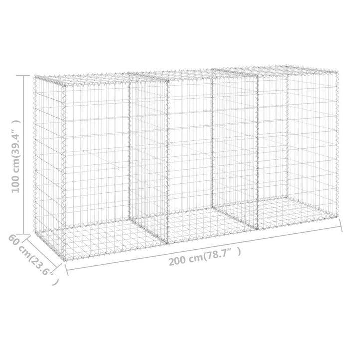 Gabbione con Copertura in Acciaio Zincato 200x60x100 cm 147815