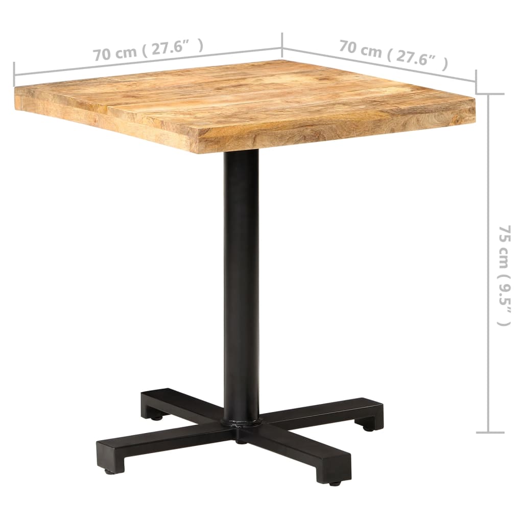 Tavolino da Bistrot Quadrato 70x70x75 cm Legno di Mango Grezzo 320266