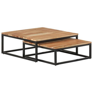 Tavolini da Salotto Impilabili 2 pz Legno Massello di Acacia cod mxl 12699