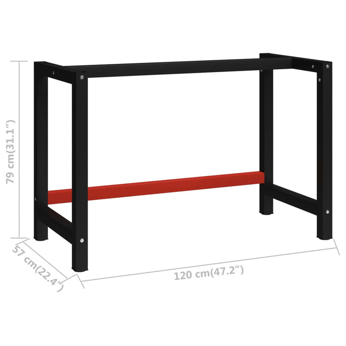 Telaio per Banco da Lavoro in Metallo 120x57x79 cm Nero e Rosso 147928