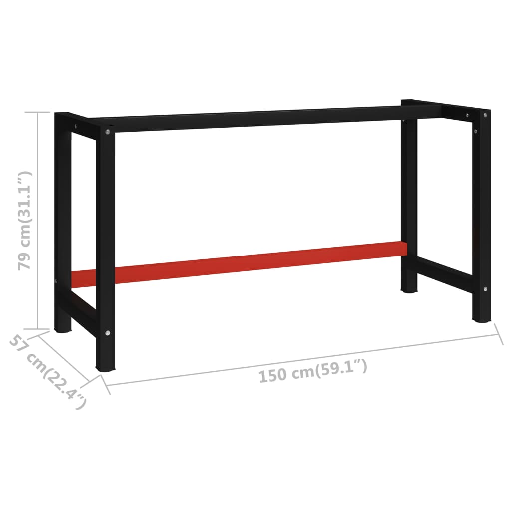 Telaio per Banco da Lavoro in Metallo 150x57x79 cm Nero e Rosso 147929