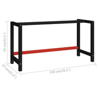 Telaio per Banco da Lavoro in Metallo 150x57x79 cm Nero e Rosso 147929