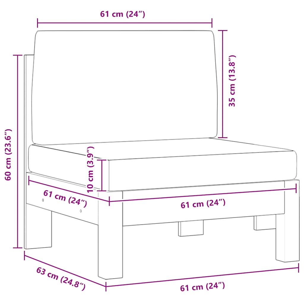 Divano Centrale con Cuscini Grigio Scuro in Massello di Acacia 310647