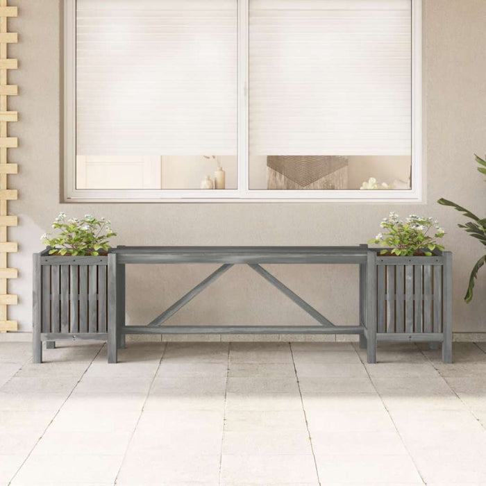 Panca da Giardino con 2 Fioriere 150cm Legno di Acacia Grigio