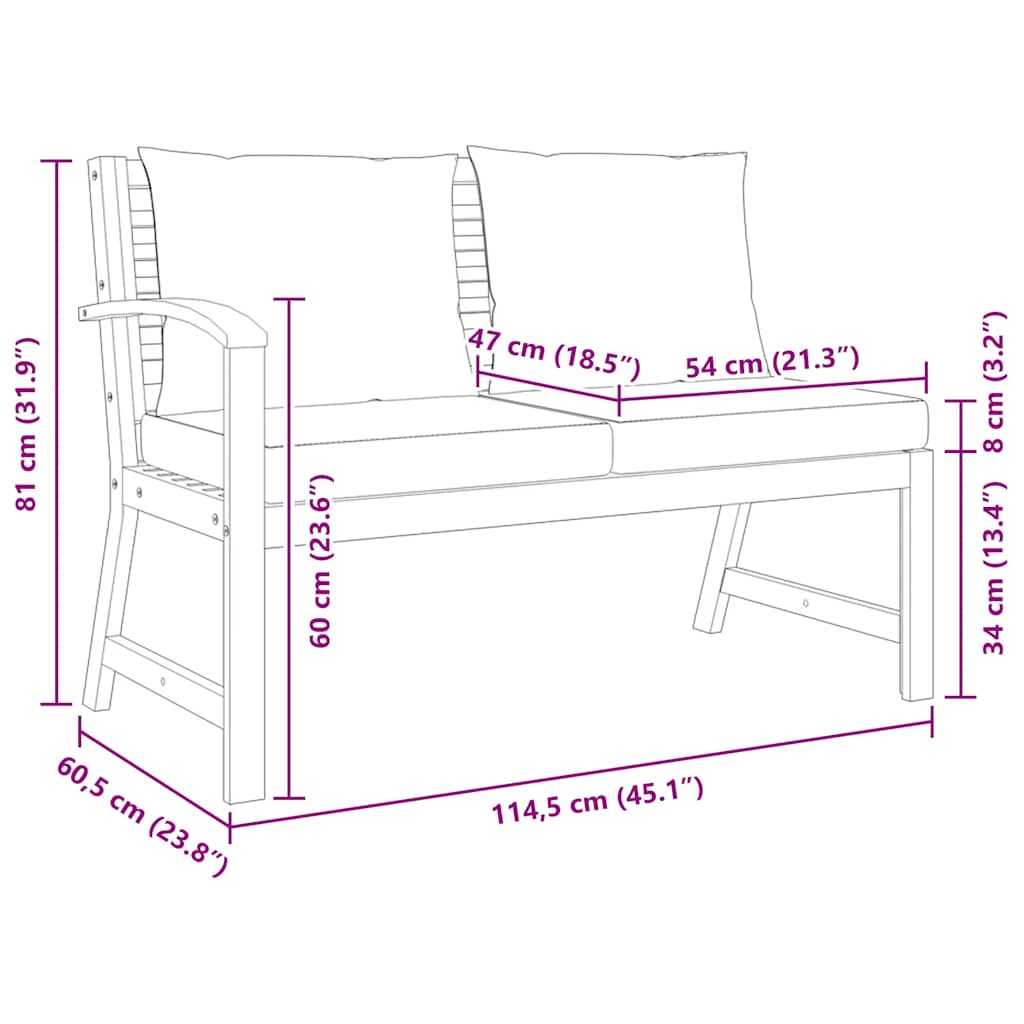 Panca da Giardino 114,5cm con Cuscino Grigio Massello di Acacia 311837
