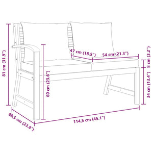 Panca da Giardino 114,5cm con Cuscino Grigio Massello di Acacia 311837